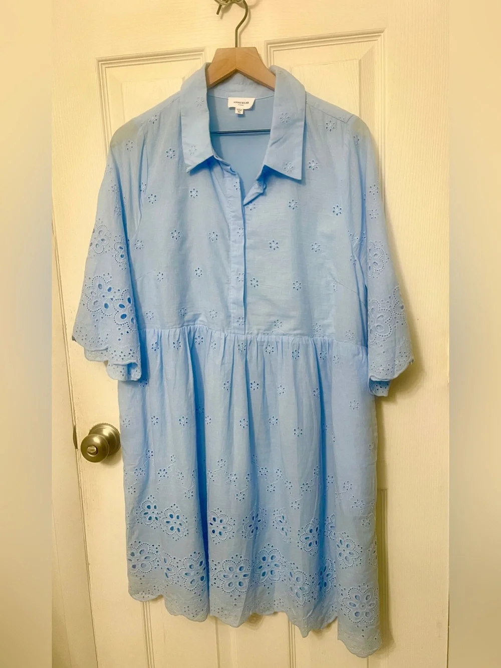 Anniewear Boutique Sky Blue Lined Baby Doll Eyelet Dress Size XL NWT - Picture 2 of 11